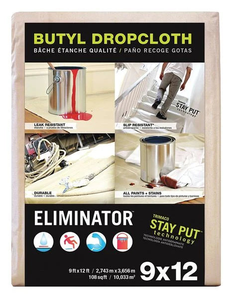 Eliminator™ Leakprf/SlipRes DropCloth, Wht, 9ftLx12ftW