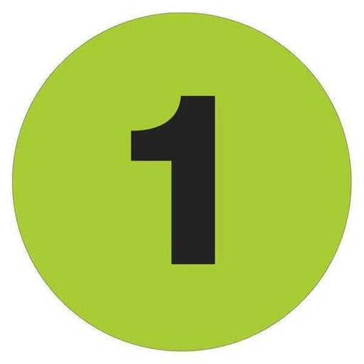 Tape Logic® Number Labels, "1", 1" Circle, Fluorescent Green, 500/Roll