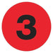 Tape Logic® Number Labels, "3", 1" Circle, Fluorescent Red, 500/Roll