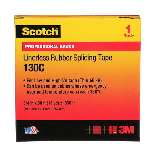 Scotch Linerless Rubber Splicing Tape 130C, 3/4 in x 30 ft, Black