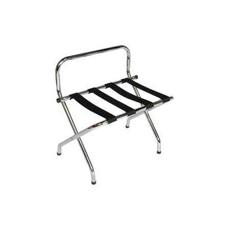 High Back Chrome Luggage Rack with Black Straps,  1 Pack