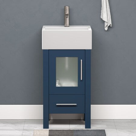18 Inch Modern Wood and Porcelain Vanity with Brushed Nickel Plumbing