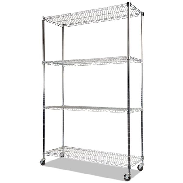 Wire Shelving Unit,  18"D x 48"W x 72"H,  4 Shelves,  Silver