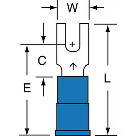 Fork Terminal, #4 Stud Size, 14 AWG, 600 V, Nylon Insulated, Blue, Crimp Termination Only, 1000 PK