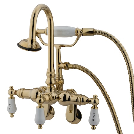 Wall-Mount Clawfoot Tub Faucet, Standard, 3-3/8" to 9", 2, Tub Wall Mount, Polished Brass