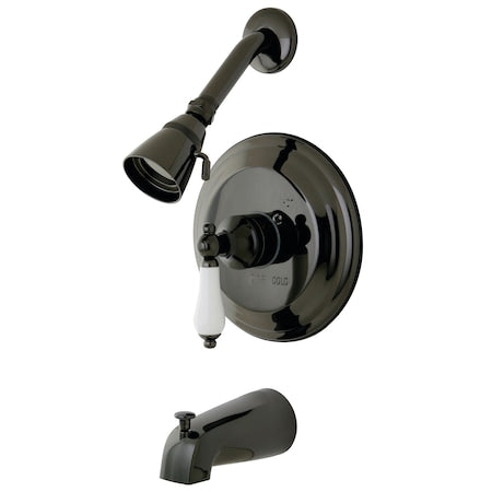 Tub and Shower Faucet, Standard, 3, Wall Mount, Black Stainless Steel