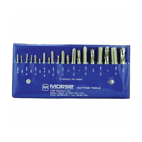 Tap and Drill Set,  Series 8001,  Imperial,  20 Piece,  440 to 1213 Tap,  44 to 2764 Drill,  UNC T