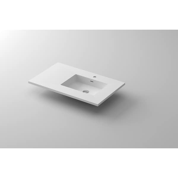 VIVA Stone 36" Right Sink Matte White,  Solid Surface Countertop