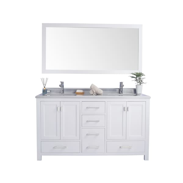 Wilson 60,  White Cabinet & White Stripe Countertop