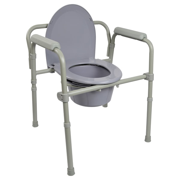 Folding Commode Chair Fixed Arm Steel Back Bar up to 350 lbs