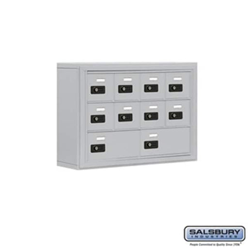 Salsbury 19035-10ASC 5 in. Cell Phone Storage Locker - 3 Door High Unit - 8 A Doors & 2 B Doors - Aluminum - Surface Mounted - Resettable Combination Locks