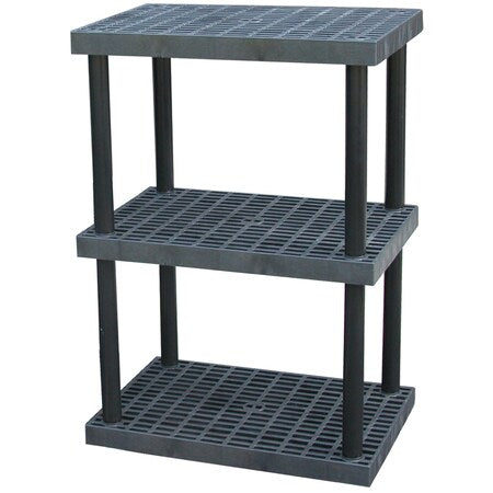 Plastic Shelving Unit,  3 Shelves,  Black