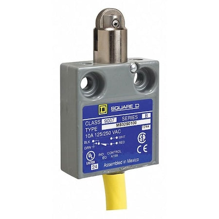 Limit Switch, Plunger, Roller, SPDT, 10A at 300V AC, Actuator Location: Top