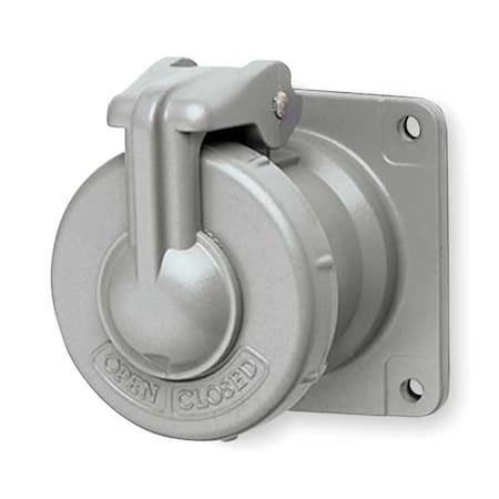 Pin & Sleeve Receptacle, 60 A, 600V AC/250V DC, Three Phase, 3 Pole, Style 2 Grounding, Gray