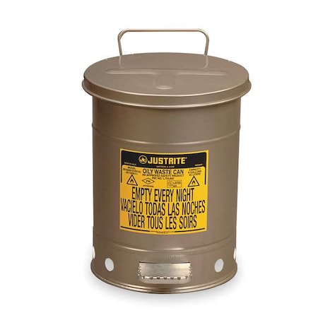 Oily Waste Can, 6 gal, Gray, Steel, 15 7/8 in Height, Sound Dampening Foot Operated Self-Closing