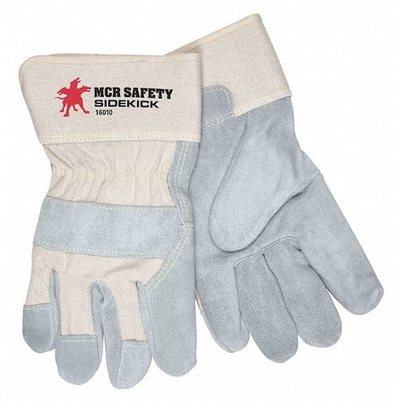 Leather Cut-Resistant Gloves, Cowhide, Safety Cuff, Wing Thumb, Full Finger, Gray, L, 12 PK