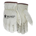 Leather Gloves, Grain Pigskin Leather Palm, Shirred Slip-On Cuff, Beige, 12 PK