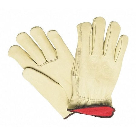 Leather Drivers Gloves, Cowhide, Shirred Slip-On, Straight Thumb, Gunn Cut, Beige / Beige, XL 12 PK