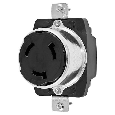 Locking Receptacle, Non-NEMA, 50 A, 250/600V AC, Single Phase, 3 Pole, Flush Mount, Screw Terminals