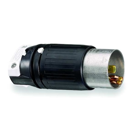 Locking Plug, Non-NEMA, 50 A, 250V AC, Three Phase, 3 Pole, Screw Terminals, Black, White