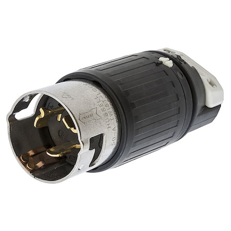 Locking Plug, Non-NEMA, 50 A, 125/250V AC, Single Phase, 3 Pole, Screw Terminals, Black, White