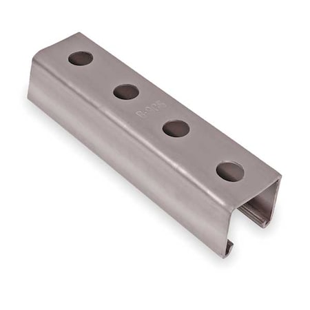 Single Channel Strut, Punched, Steel, Electroplated, 9/16 in Hole Size, Silver