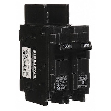 Miniature Circuit Breaker, BQ Series, 100A, 2 Pole, 120/240V AC, 10kA at 120/240V AC
