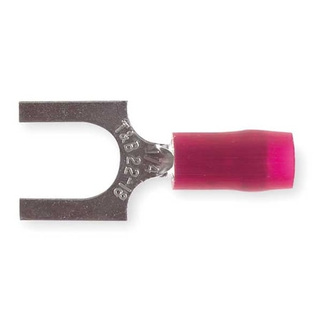 Fork Terminal, 1/4 in Stud Size, 16 AWG, 600 V, Nylon Insulated, Red, Crimp Termination Only