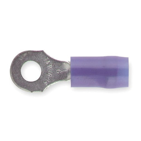 Ring Terminal, #6 Stud Size, 14 AWG, 600 V, Nylon Insulated, Blue, Crimp Termination Only, 100 PK