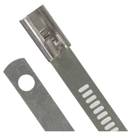 Cable Tie, 12 in L, 3 in Max Bundle Dia., Silver, 316 Stainless Steel, 250 lb Strength, 100 PK