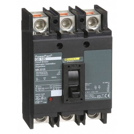 Molded Case Circuit Breaker, POWERPACT Q Series, 125A, 3 Pole, 240V AC, 10kA at 240V AC