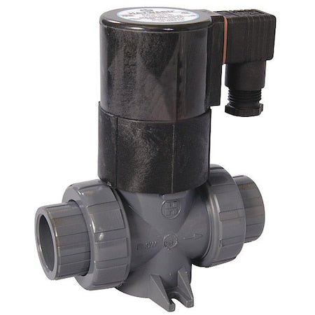 Solenoid Valve, 2-Way, 2-Position, Normally Closed, 3/4 in Pipe Size, 120V AC, Inline Single, PVC