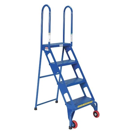 61.5625 H Carbon Steel Folding Ladder With Wheels, 4 Steps