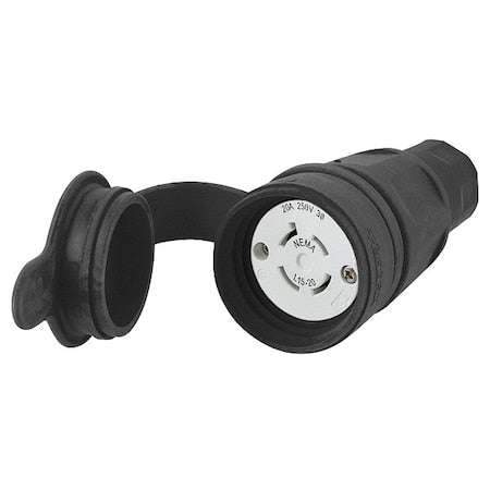 Watertight Locking Connector, L15-20R, 20 A, 250V AC, Three Phase, 3 Pole, Screw Terminals, Black