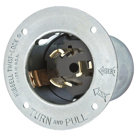 Flanged Locking Inlet, Non-NEMA, 50 A, 250V AC, Three Phase, 3 Pole, Flush Mount, Screw Terminals