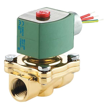 Solenoid Valve, 2-Way, 2-Position, Normally Closed, 3/4 in Pipe Size, 120V AC, High Flow, Brass