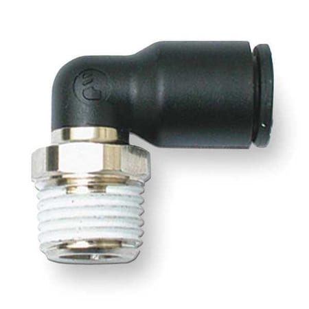 Push-Fit Elbow Fitting, 12mm Tube Size, Fiberglass-Reinforced Nylon, Black, 10 PK