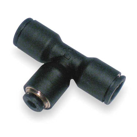 Push-Fit Tee Fitting, 3/8 in x 1/4 in Tube Size, Brass, Fiberglass-Reinforced Nylon, Black, 10 PK