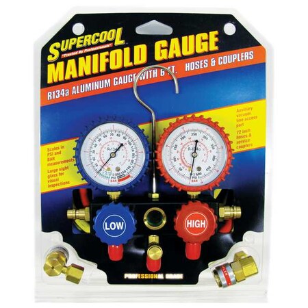 A/C Manifold Gauge,PSI and BAR,Aluminum