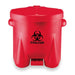 Biohazard Step On Waste Can, 10 Gallon Capacity, Polyethylene, Red, 18 in Width x 18 in Height