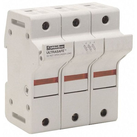 Finger Safe Fuse Block, J UL Class, 600V AC/DC Volt Rating, 3 Poles, Pressure Plate