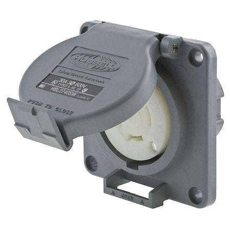 Watertight Flanged Locking Receptacle, L17-30R, 30 A, 600V AC, Three Phase, 3 Pole, Flush Mount