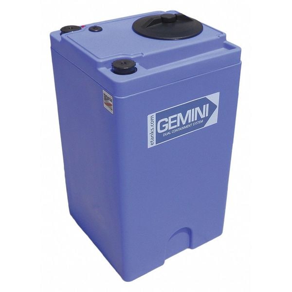 Gemini®Dual Containment® Storage Tank, Double Wall, Vertical, Cylindrical, LDPE 1.5, Blue, 90 Gal