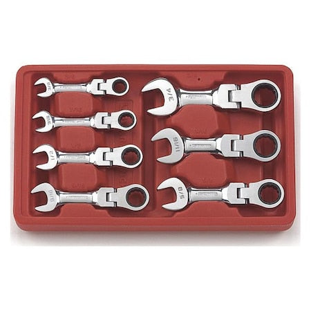 7 Piece 72-Tooth 12 Point Stubby Flex Head Ratcheting Combination SAE Wrench Set