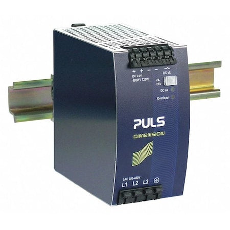 DC Power Supply, 380/480V AC, 24/28V DC, 480 W, 20 A, DIN Rail