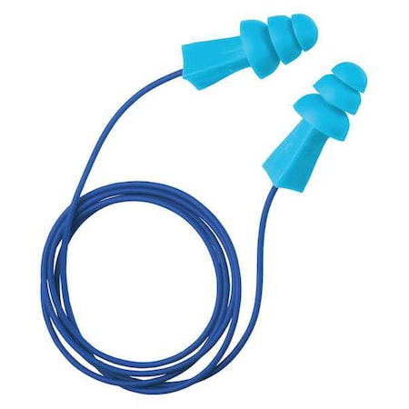 Tri-Grip Reusable Vinyl Ear Plugs, Flanged Shape, 27 dB, Blue, 100 PK