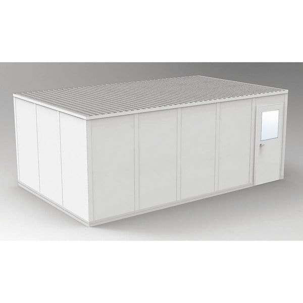 4-Wall Modular In-Plant Office, 8 ft 1 3/4 in H, 20 ft 4 1/2 in W, 12 ft 4 1/2 in D, Gray