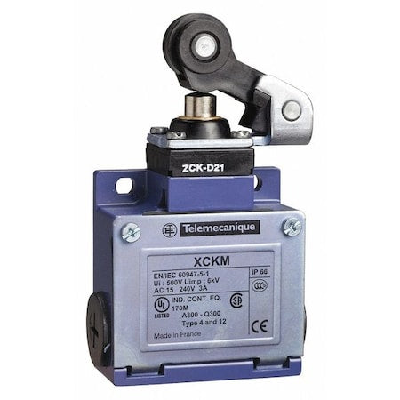Limit Switch, Plunger, Roller, 1NC/1NO, 10A at 240V AC, Actuator Location: Top