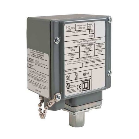 Pressure Switch, Standard, DPDT, 1 Ports, 1/4-18" FNPT, 5 to 250 psi Range, Aluminum