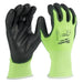 High Visibility Cut Level 1 Polyurethane Dipped Gloves - X-Large, Polyurethane, Smooth, Palm, Lime